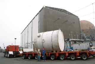 The generator dome loaded onto a tractor truck